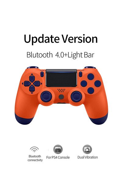 FlashHawk Bluetooth Wireless Game Controller for PS4/PC/iOS/Android with Dual Vibration, - Orange