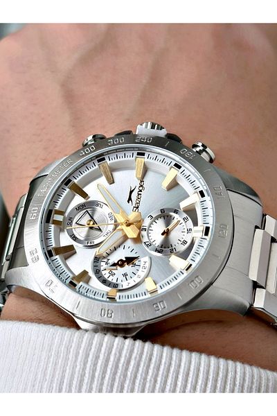 Slazenger Functions Active Silver Color Steel Cord 5 Atm Waterproof Men Wrist Watch 2482.04