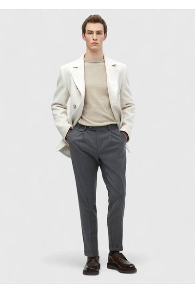 Ramsey Γκρι ίσιο υφαντό κανονική εφαρμογή Casual μάλλινο παντελόνι