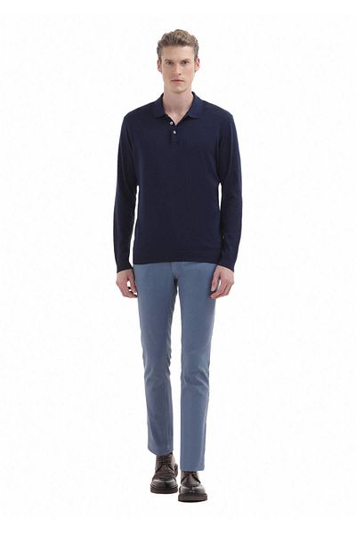 Ramsey Μπλουζάκι πόλο με λαιμόκοψη 100% βαμβακερό Navy Blue