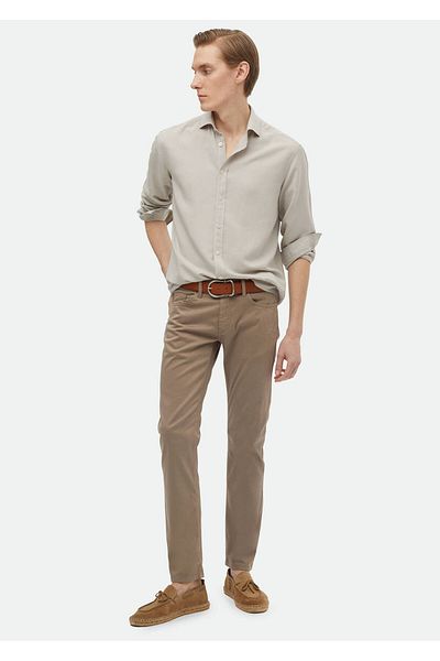 Ramsey Mink Slim Fit Casual βαμβακερό παντελόνι - Απλό ύφανση