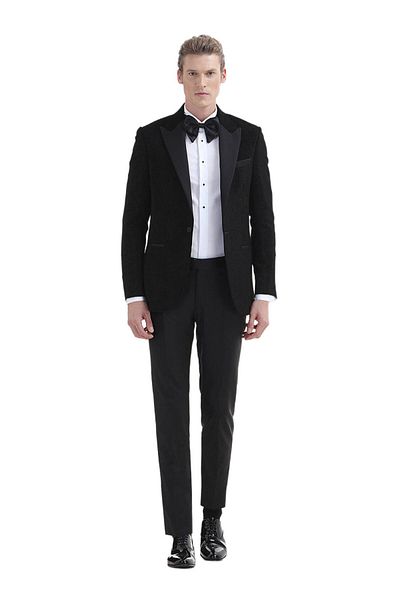 Ramsey Black Patterned Slim Fit Double Breasted Collar Tuxedo Dress - Thin&taller