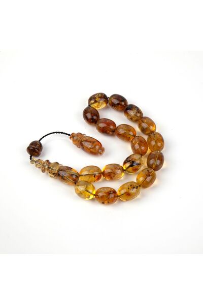 LapisDo Dominik Mavi Kaya Fosil Amber Badem Kesim  12x15.5mm Maskot Tesbih (26.8gr)