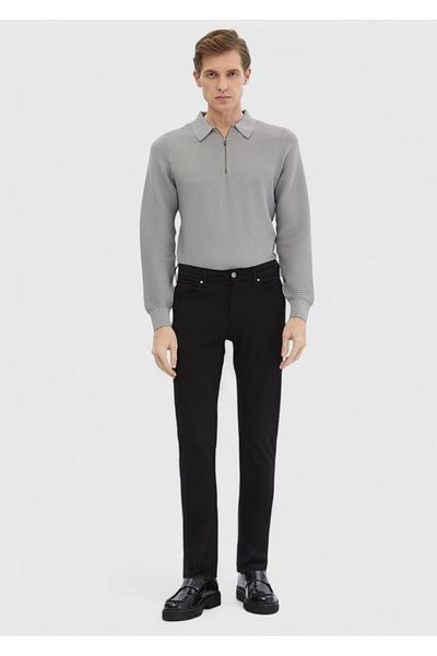 Ramsey Black Straight Knitted Slim Fit Casual Trousers