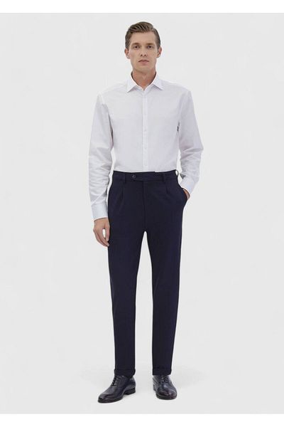 Ramsey Μπλε Navy ίσιο πλεκτό κανονικό παντελόνι casual