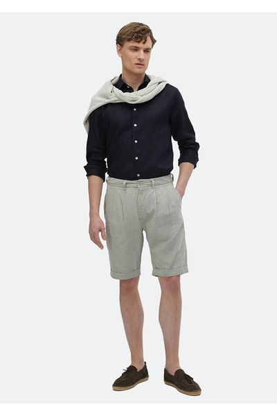 Ramsey Μπεζ Casual Βερμούδες - 100% Βαμβάκι, Απλό Υφαντό Καρότο