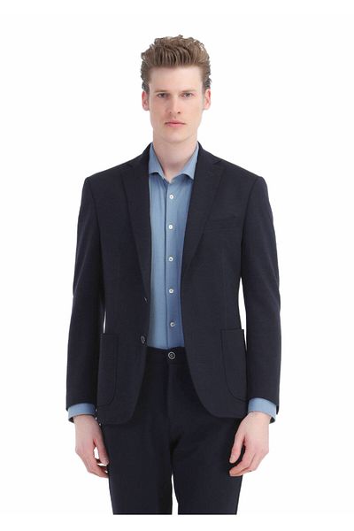 Ramsey Тъмносиньо плетено яке Slim Fit - Zeroweight, вълнена смес