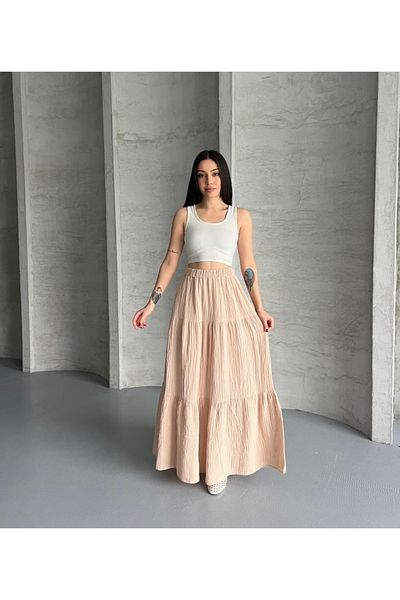İLKCET MODA Μακριά φούστα από ύφασμα μουσελίνας με κορδόνι