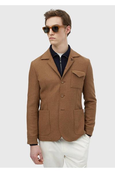 Ramsey Καφέ Τσάι Ρούχου Διπλό Ώμο Slim Fit Γούνινο Μπουφάν