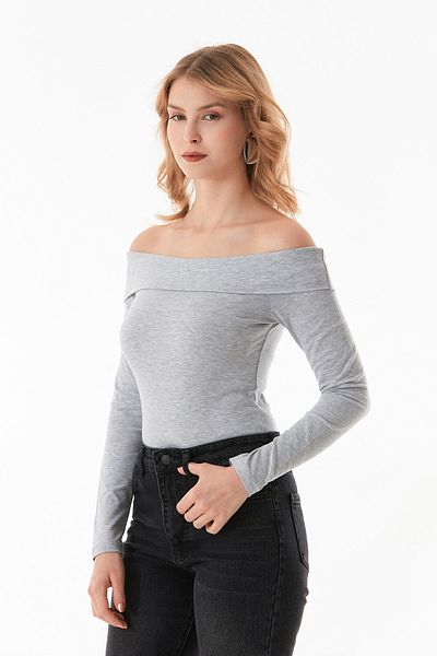 Fulla Moda Βασική μπλούζα με γιακά Madonna