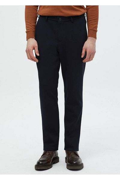 Ramsey Navy Blue Straight Knitted Jogging Fit Casual Trousers