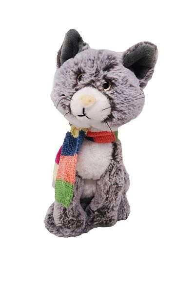 Salamandra Plush Cat with Scarf, Gray