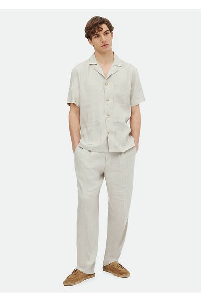 Ramsey Υφαντό μπλουζάκι σε μπεζ λινό μείγμα - Casual Fit