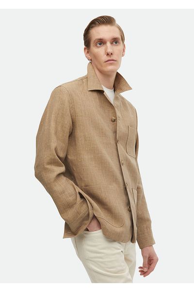 Ramsey Υφαντό 100% λινό παντελόνι Mink Plain Regular Fit