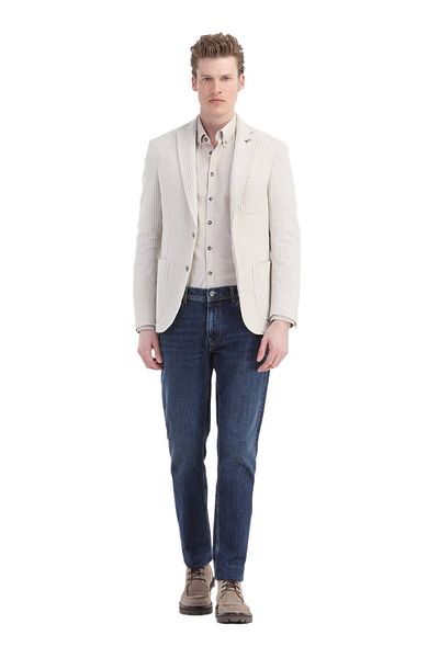 Ramsey Ecru Slim Fit Shirt - Wool Blended Jacket
