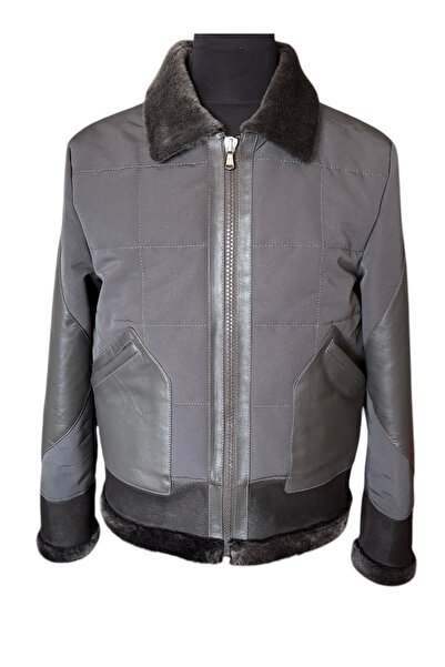 asus deri Men's Genuine Sheepskin, Leather and Fabric Jacket