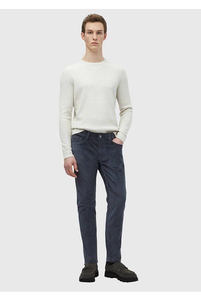 Ramsey Μπλε ριγέ υφαντό Slim Fit Velvet Casual βαμβακερό παντελόνι