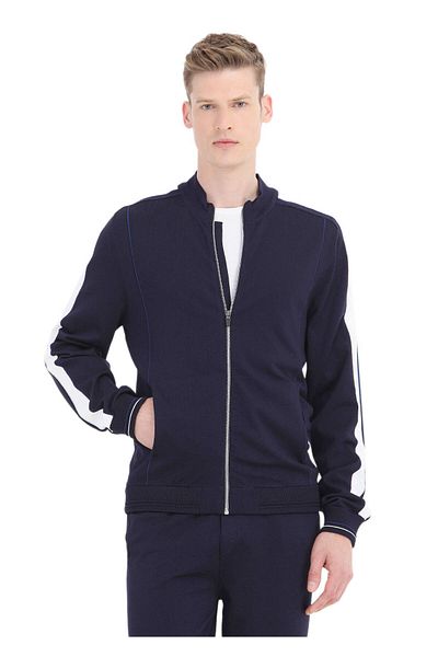 Ramsey Ζακέτα Jacquard Navy Blue - Μισό ζιβάγκο