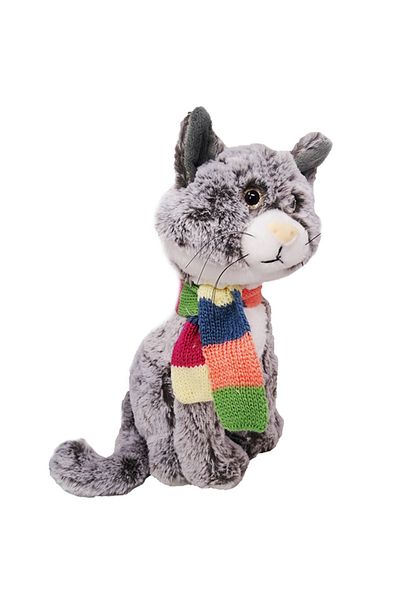 Salamandra Plush Cat with Scarf, Gray