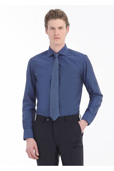 Ramsey Πουκάμισο με κλασικό βαμβακερό μείγμα Navy Blue Slim Fit