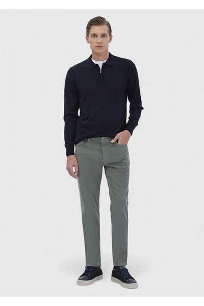 Ramsey Πράσινο ίσιο υφαντό Slim Fit Casual βαμβακερό παντελόνι