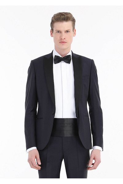 Ramsey Navy Blue Slim Fit Double Breasted Collar Tuxedo Suit