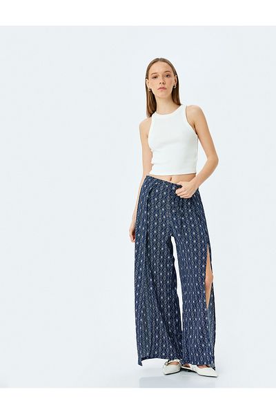 Koton Noul sezon, pantaloni cu model cu picioare largi, cu detaliu de șireturi, cu fante