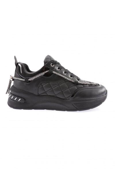 DGN B2 Kadin Silver Taş İp Detayli Bağcikli Sneakers Ayakkabı
