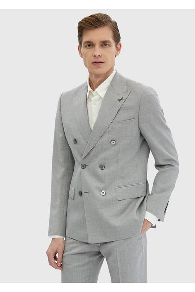 Ramsey Light Gray Plain 100% Wool Suit