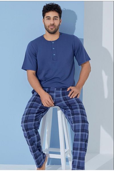 seamlife Ανδρικό σετ πιτζάμες με κοντό μανίκι με μοτίβο με 3 κουμπιά με τσέπες