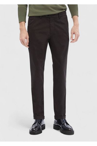 Ramsey Black Plain Weave Regular Fit Casual Cotton Blend Trousers