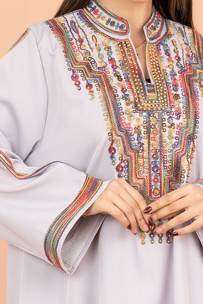 IKKXA Solid Embroidered Jalabiya