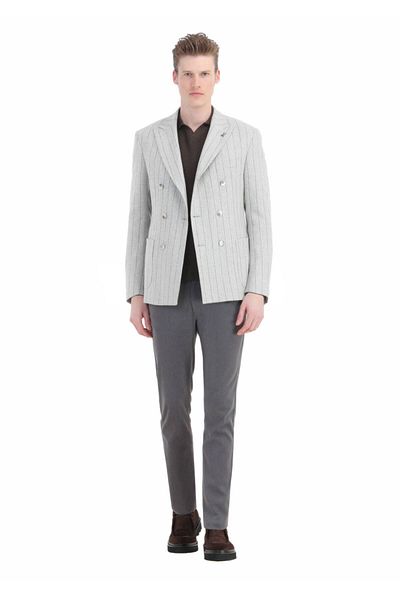 Ramsey Μάλλινο μπουφάν Zeroweight Slim Fit Γκρι ριγέ