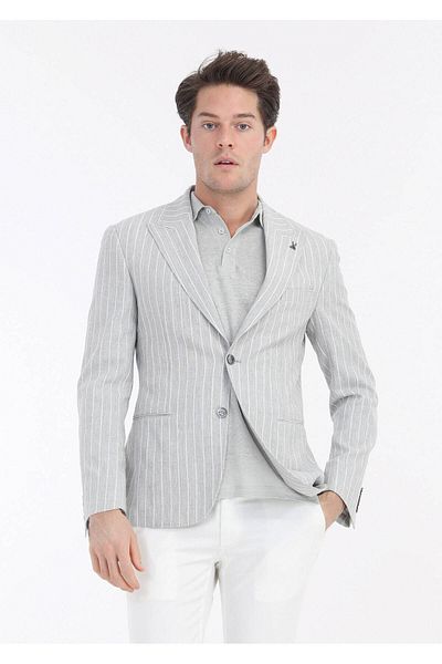 Ramsey Γκρι ριγέ Zeroweight Slim Fit Μπουφάν με βαμβακερό μείγμα