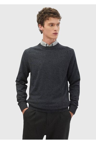 Ramsey Πλεκτό με ανθρακί λαιμόκοψη Jacquard Wool Blended