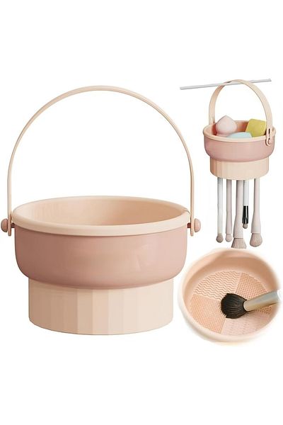 COOYA Makeup Brush Cleaning Mat, 2 in 1 Silicone Cleaner Bowl, with Drying Holder Brush Cleaning Scrubber