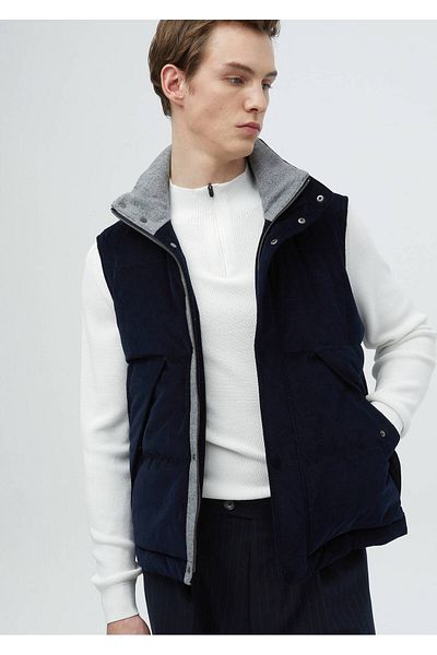 Ramsey Navy Blue Cotton Blended Woven Sports Vest