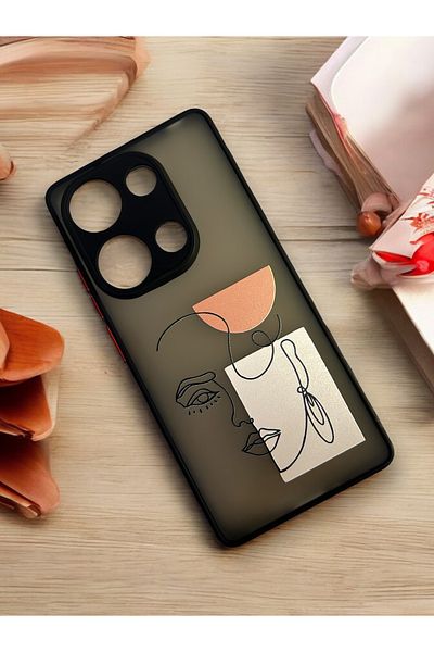 Merwish Redmi Note 13 Pro 4G متوافق مع النساء نمط فني كاميرا محمية Hux Tpu غطاء سيليكون أسود