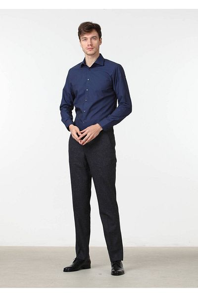 Ramsey Μπλε Navy Classic υφαντό βαμβακερό πουκάμισο - Απλό εφαρμογή