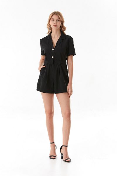 Fulla Moda Buttoned Double Breasted Collar Pocket Shorts Jumpsuit