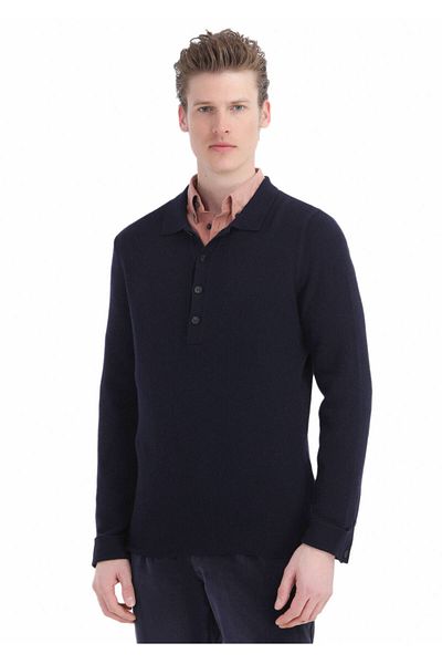 Ramsey Navy Blue Polo Neck - Πλεκτά μείγμα από μαλλί Θεσσαλονίκης