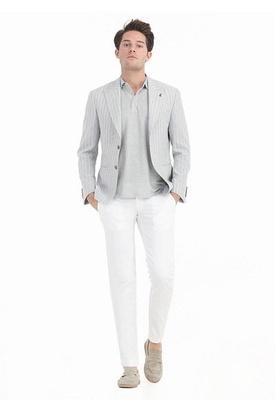 Ramsey Γκρι ριγέ Zeroweight Slim Fit Μπουφάν με βαμβακερό μείγμα