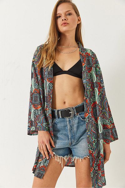 Bianco Lucci Kimono scurt din viscoză cu model pentru femei 60261495