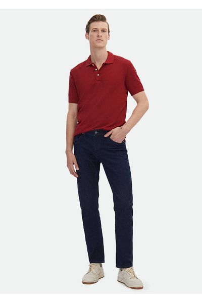 Ramsey Polo Neck Red Jacquard 100% Cotton T-Shirt