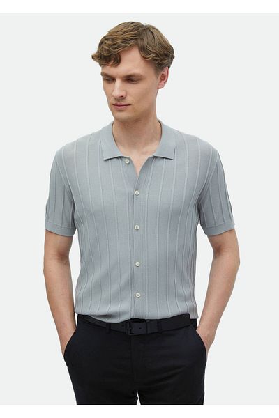 Ramsey Light Gray Polo Collar Jacquard Knitwear