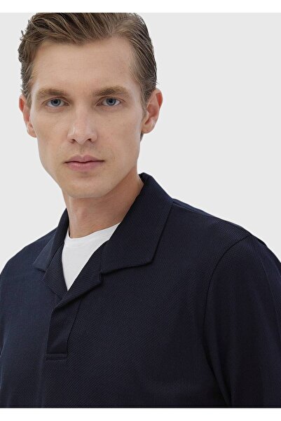 Ramsey Lacivert Polo Yaka Jakarlı Sweatshırt