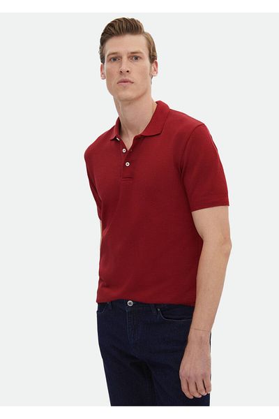 Ramsey Polo Neck Red Jacquard 100% Cotton T-Shirt