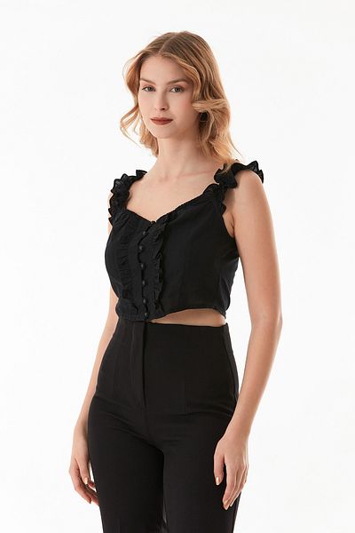 Fulla Moda Μπλούζα με κουμπιά με λουράκι με βολάν