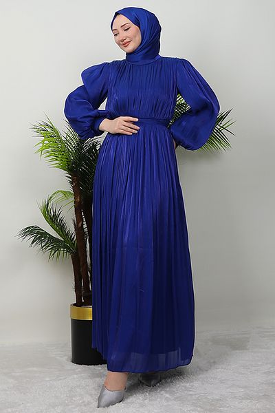 GİZ AGİYİM Φόρεμα Saks Color Zerin Silk Hijab