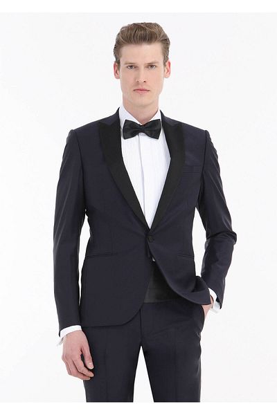 Ramsey Navy Blue Slim Fit Double Breasted Collar Tuxedo Suit